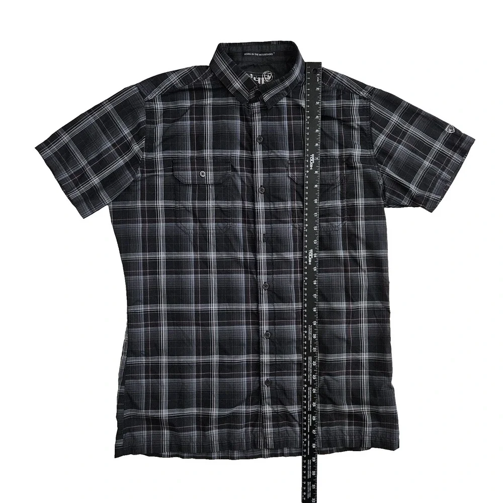 Kuhl Eluxur (Mens Small) Button Up Shirt Blue Plaid Short Sleeve Hiking Outdoors